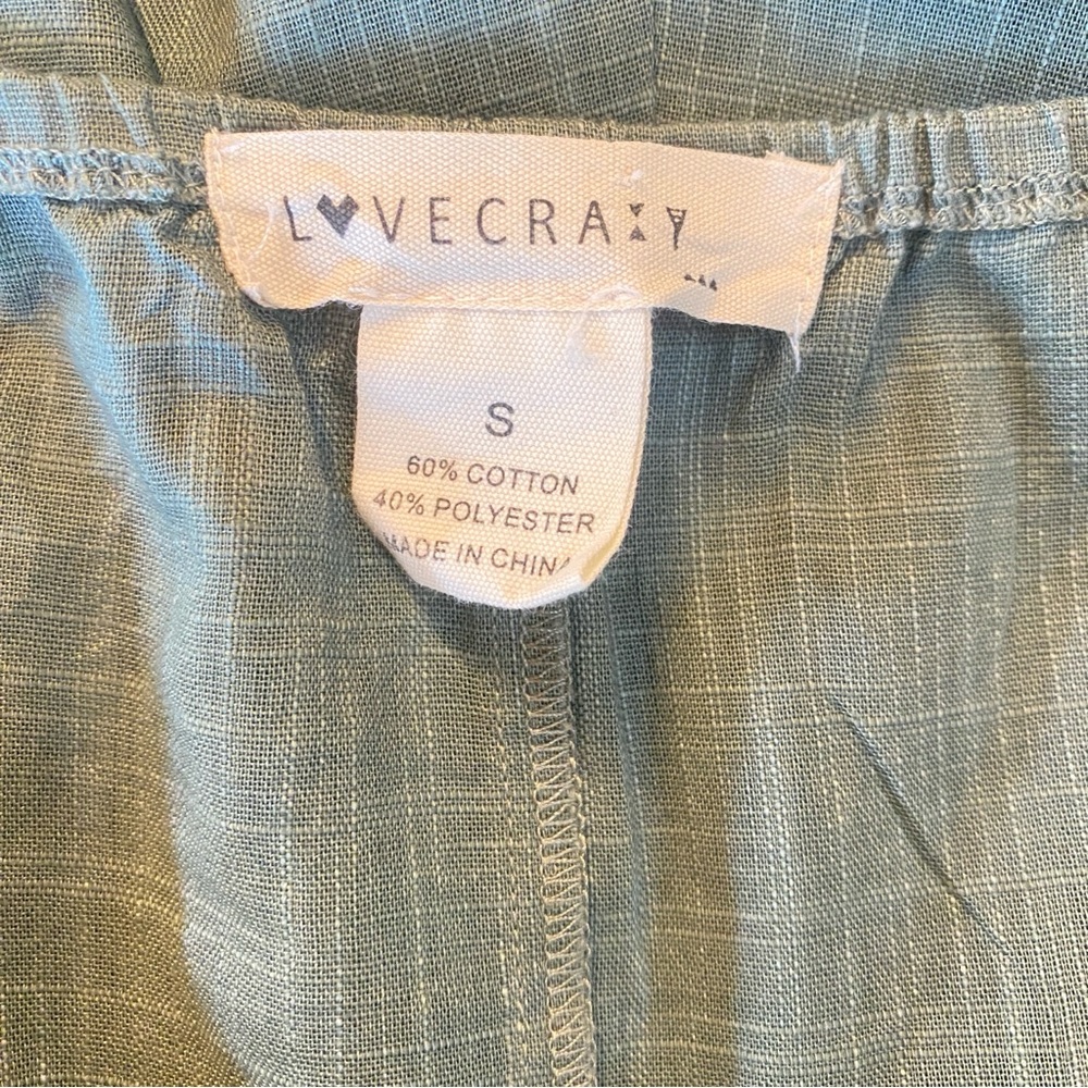 Love Crazy Sage Green Button-Front Romper size Small Beach Summer Cotton - Picture 9 of 17